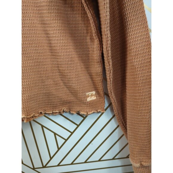 Billabong Woman’s Waffle Knit Orange Crop Long Sleeve Thin Thermal Size Medium - Picture 4 of 7